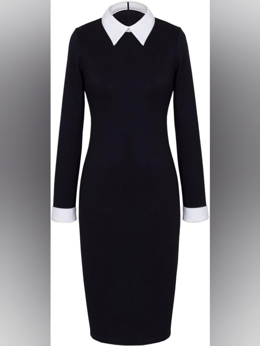 NWT Black Midi Dress with White Collar and Cuffs - Picture 7 of 9